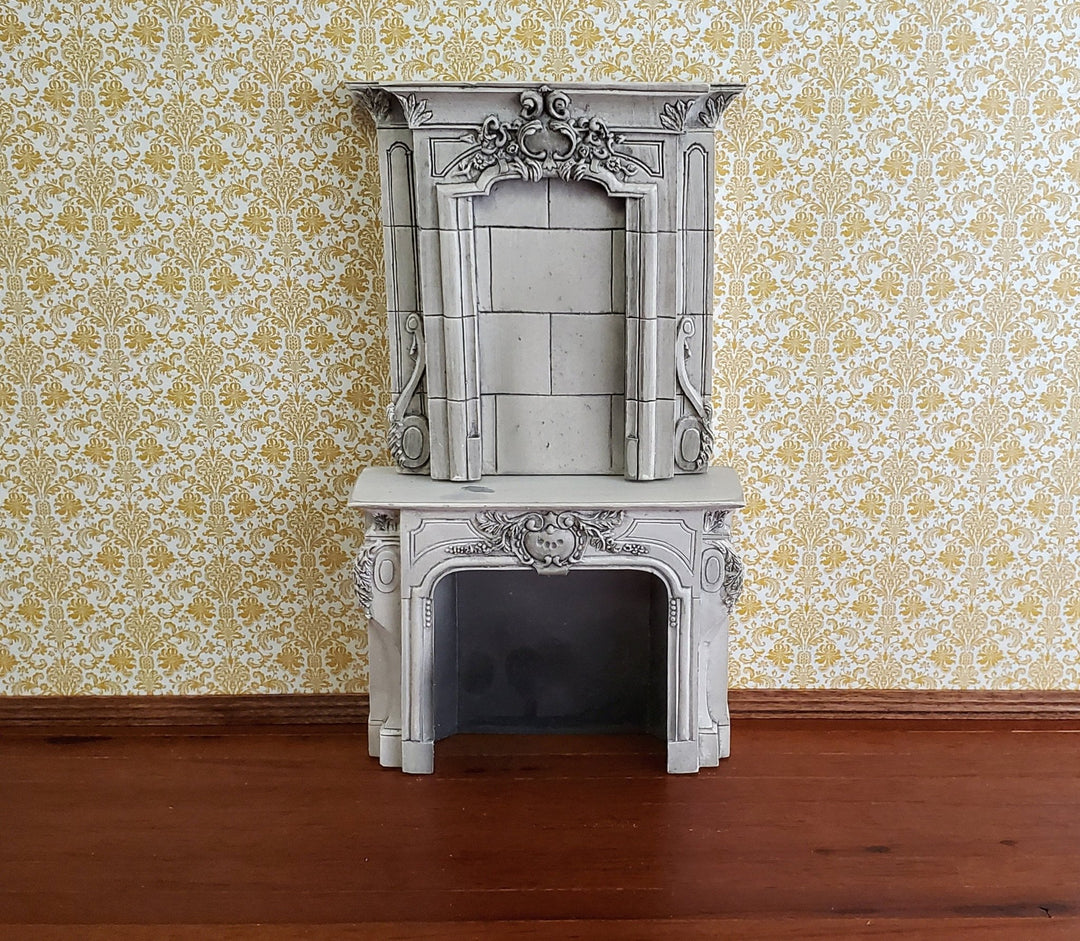 Dollhouse Miniature Large Victorian Style Fireplace Aged Gray 1:12 Scale Resin - Miniature Crush