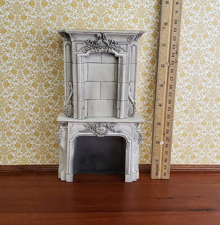 Dollhouse Miniature Large Victorian Style Fireplace Aged Gray 1:12 Scale Resin - Miniature Crush