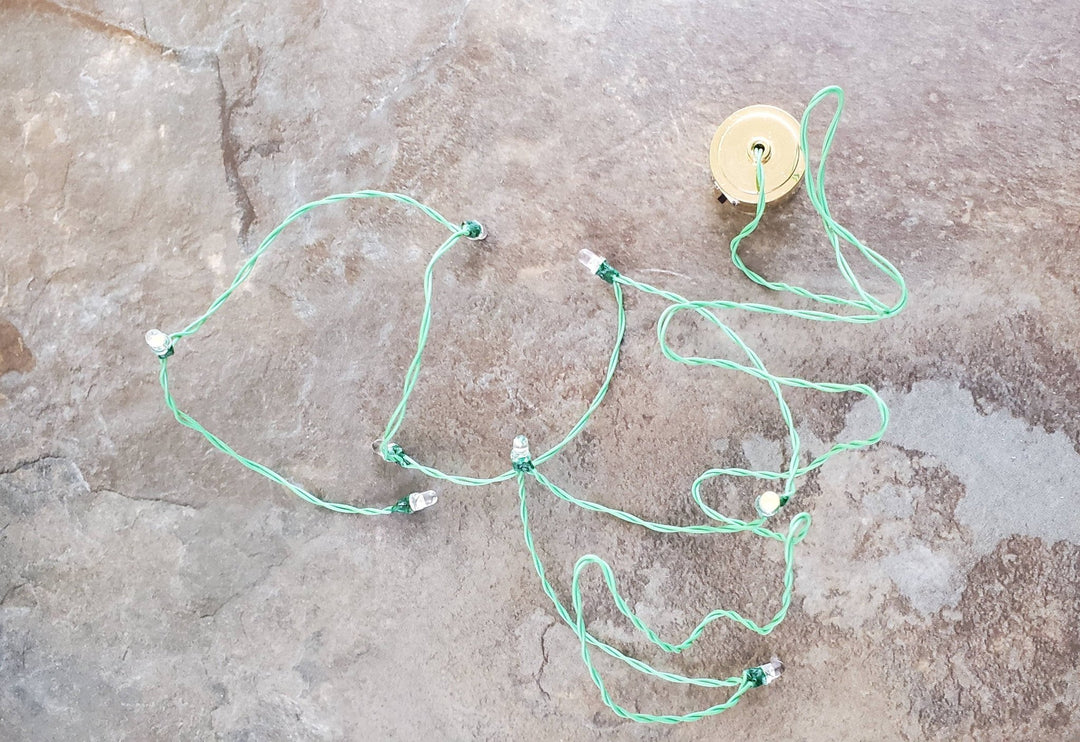 Dollhouse Miniature LED Battery 8 Light Bulbs on a String Warm Light Green Wire 1:12 Scale - Miniature Crush