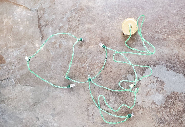 Dollhouse Miniature LED Battery 8 Light Bulbs on a String Warm Light Green Wire 1:12 Scale - Miniature Crush