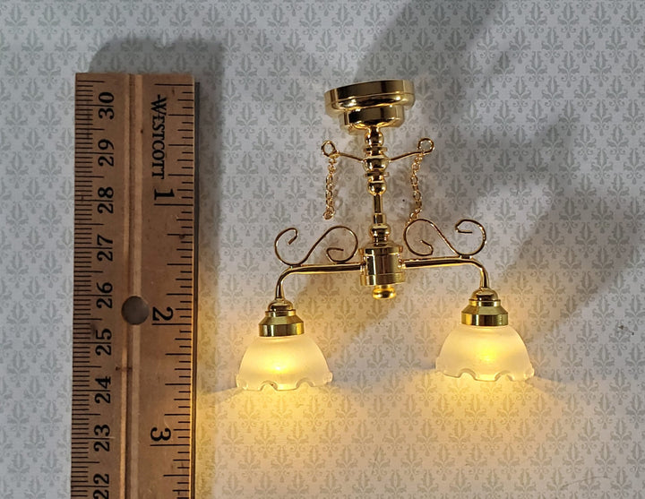 Dollhouse Miniature LED Battery Ceiling Light 2 Arm Chandelier 1:12 Scale LT7435 - Miniature Crush
