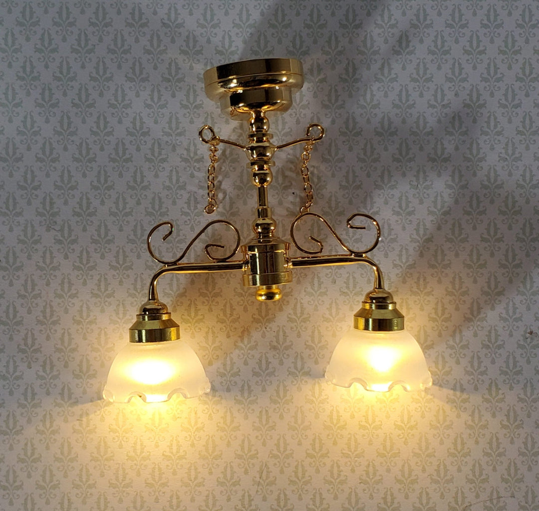 Dollhouse Miniature LED Battery Ceiling Light 2 Arm Chandelier 1:12 Scale LT7435 - Miniature Crush