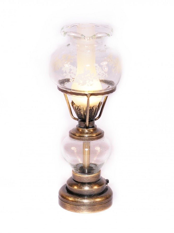 Dollhouse Miniature LED Battery Light Hurricane Oil Lamp 1:12 Scale Vintage Style - Miniature Crush