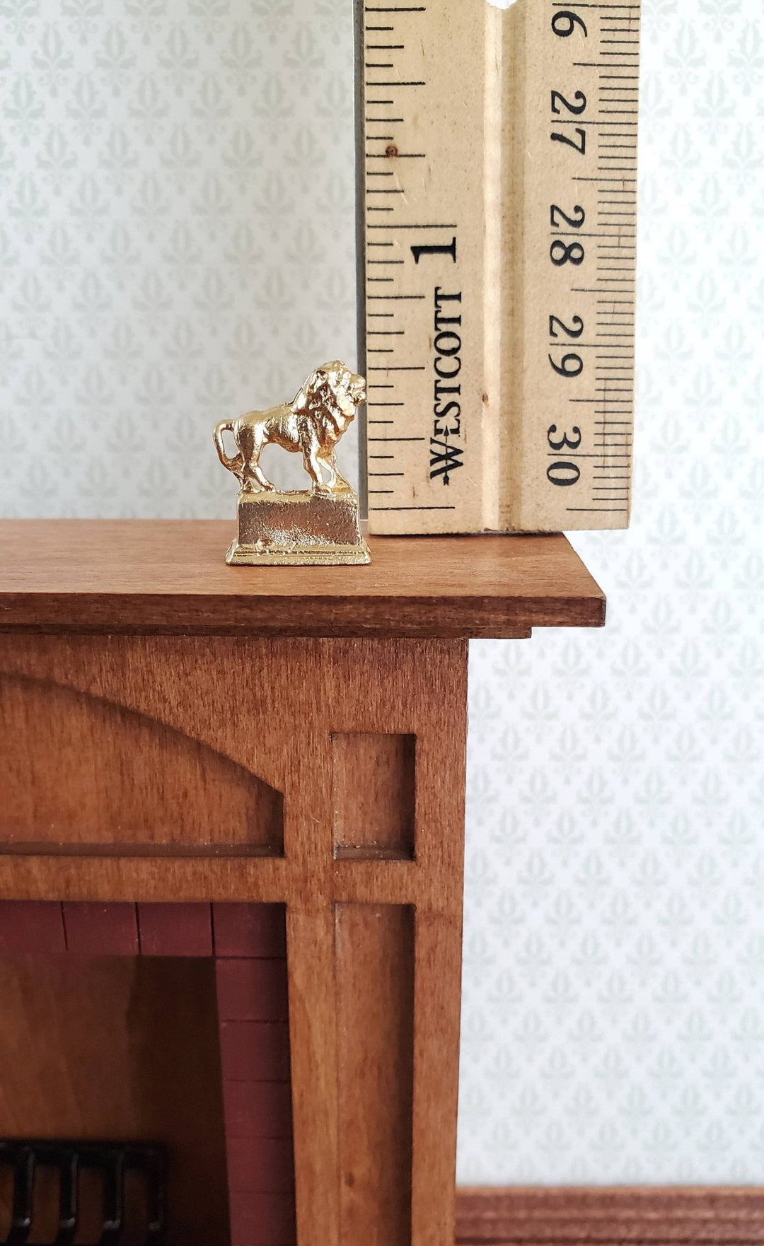 Dollhouse Miniature Lion Statue Trophy Gold 1:12 Scale Painted Metal - Miniature Crush