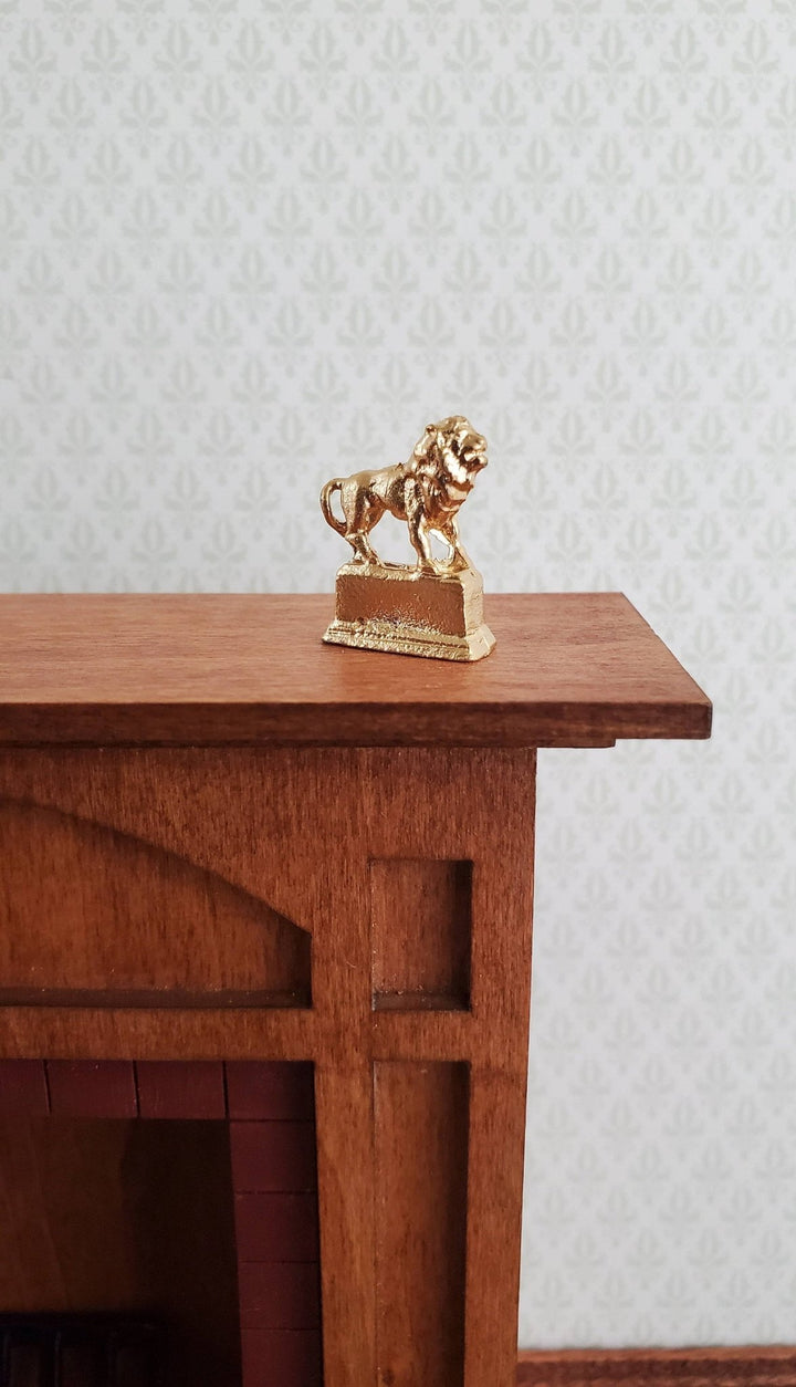 Dollhouse Miniature Lion Statue Trophy Gold 1:12 Scale Painted Metal - Miniature Crush