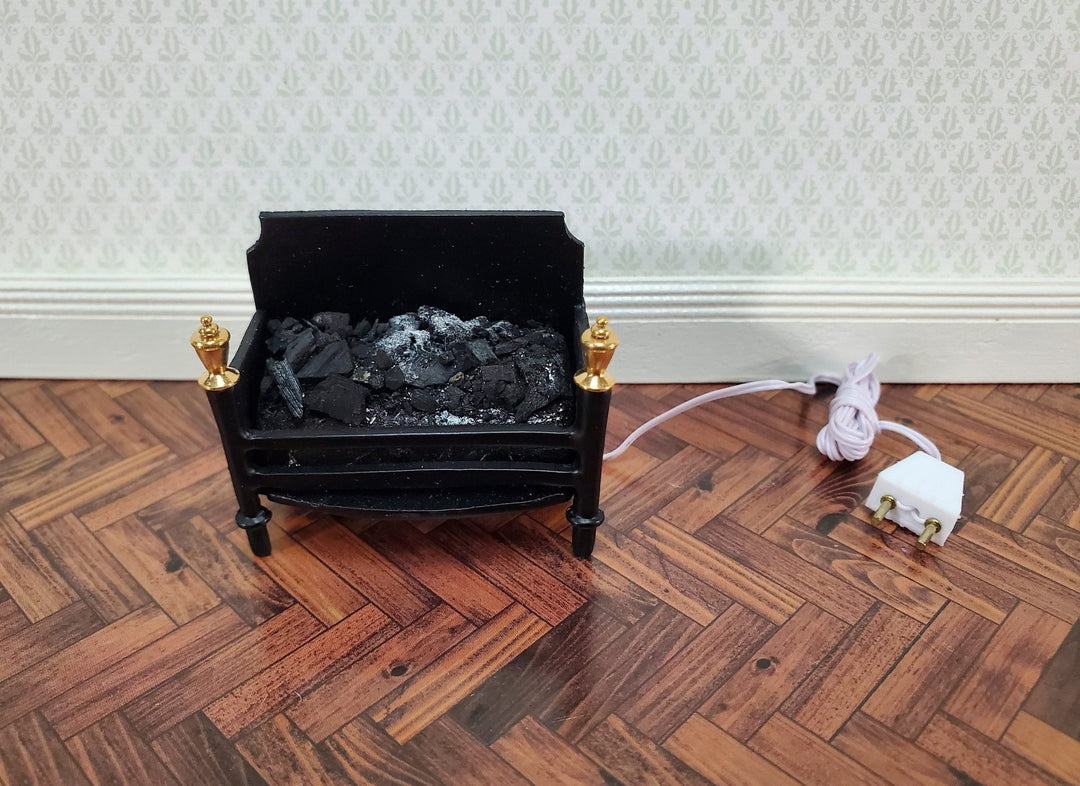 Dollhouse Miniature Lit Fire Basket Fireplace Insert Coals 1:12 Scale 12 Volt with Plug - Miniature Crush