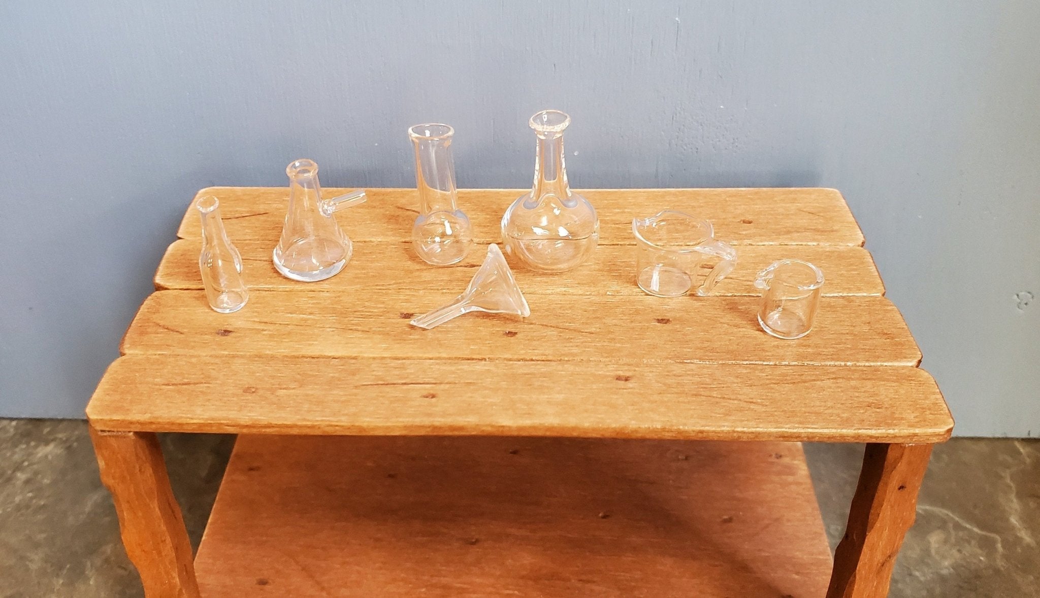 Dollhouse Miniature Mad Scientist Flask Jar Set Glass Beakers Funnel 1:12  Scale