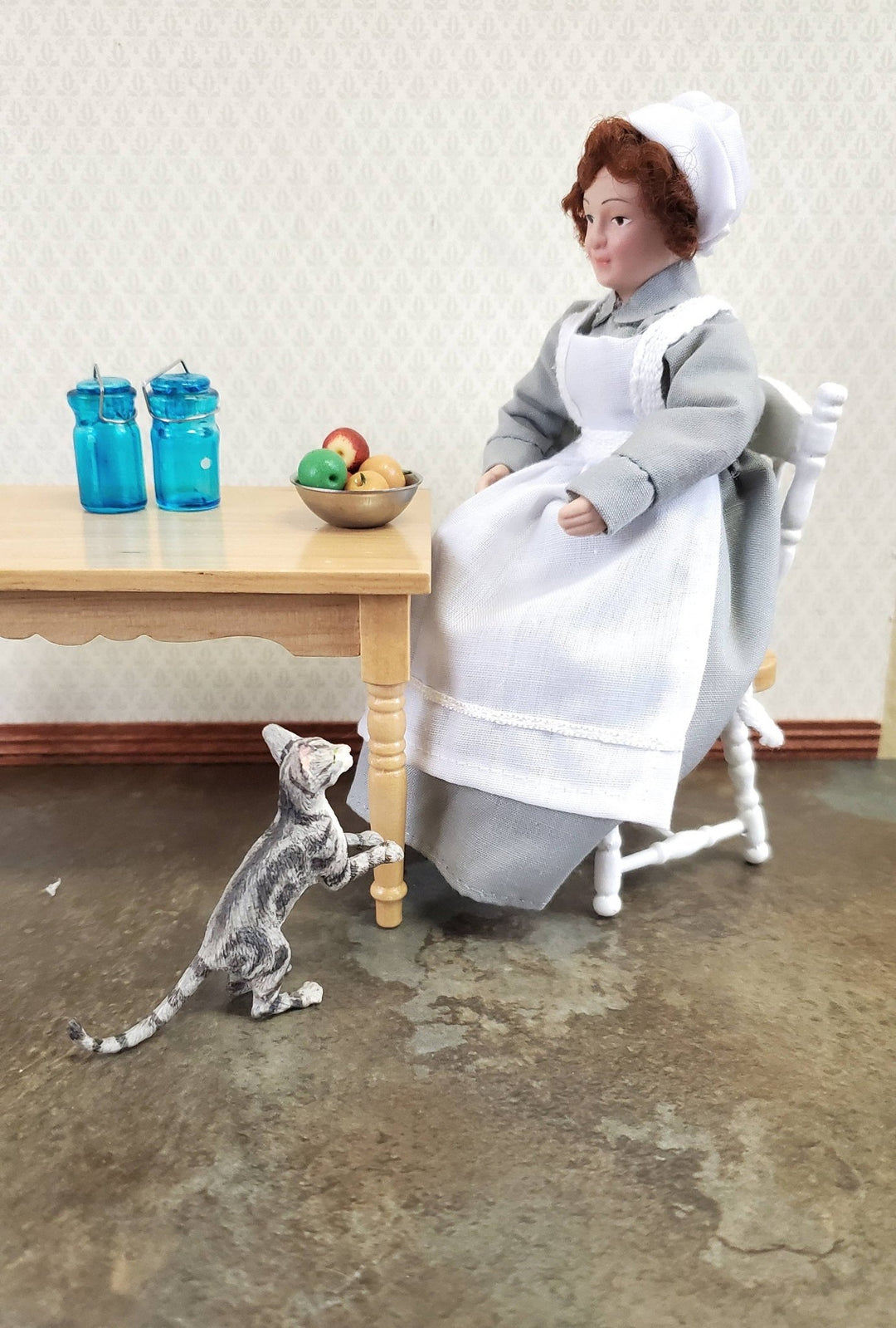 Dollhouse Miniature Maid Cook Housekeeper Doll Porcelain Poseable 1:12 Scale - Miniature Crush