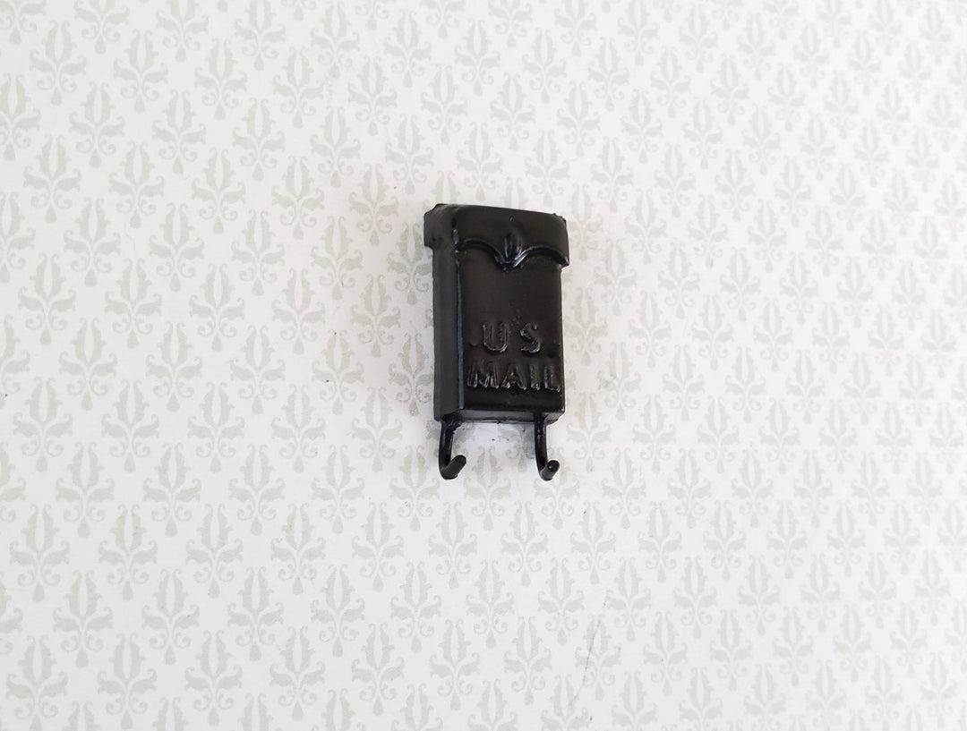 Dollhouse Miniature Mailbox Black with Newspaper Hooks 1:12 Scale Accessory - Miniature Crush