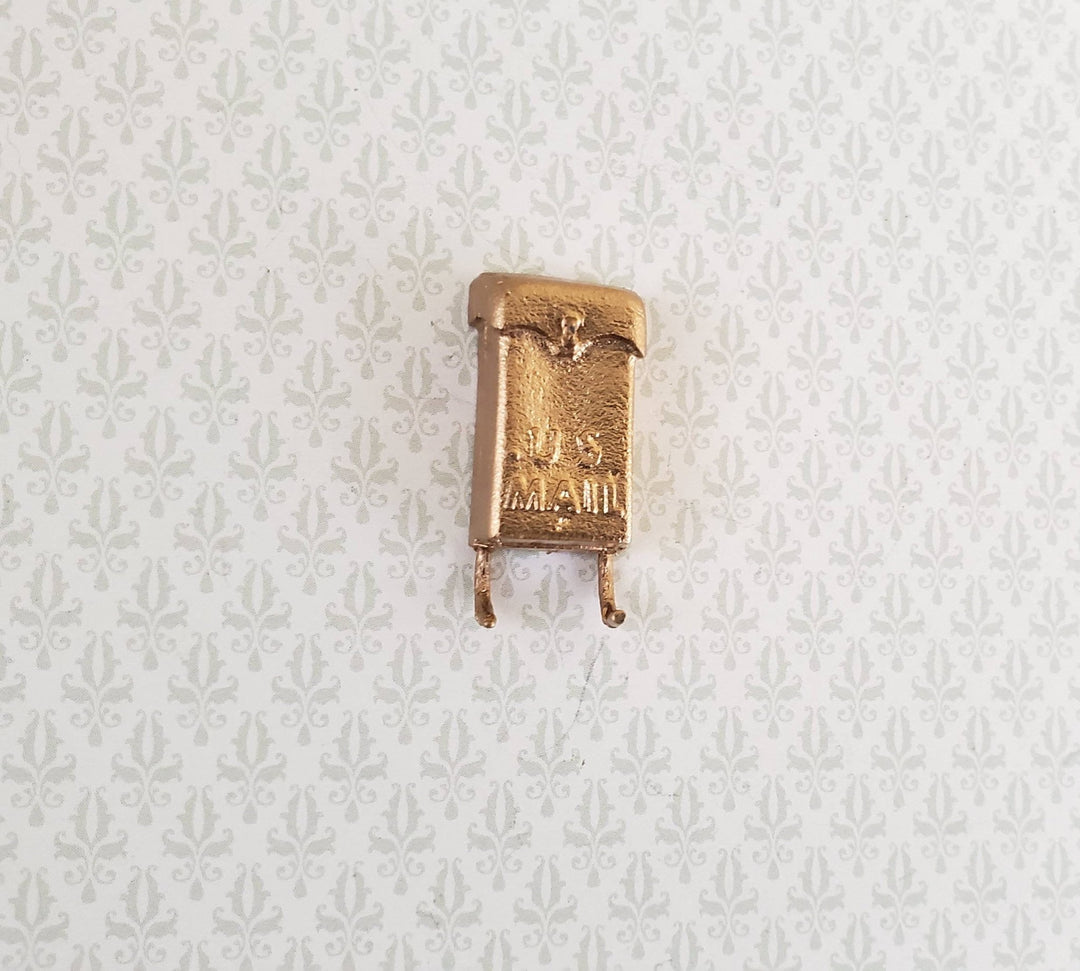Dollhouse Miniature Mailbox Gold with Newspaper Hooks 1:12 Scale Accessory - Miniature Crush