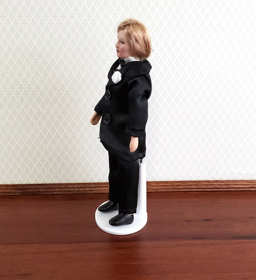 Dollhouse Miniature Man in Suit Groom Doll Porcelain Dad Father 1:12 Scale - Miniature Crush