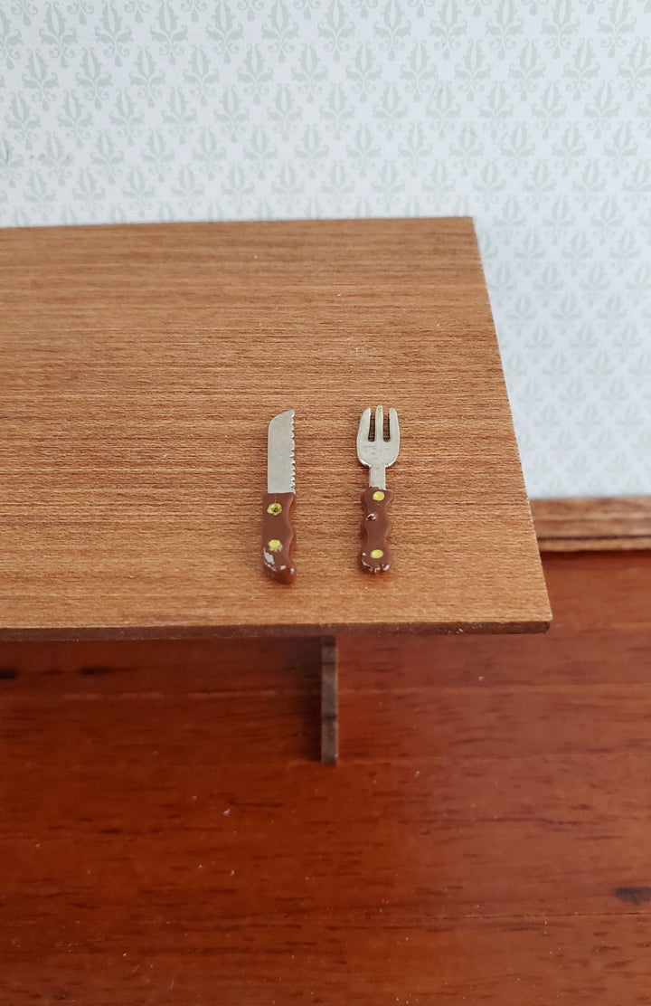 Dollhouse Miniature Meat Carving Knife and Large Fork 1:12 Scale Kitchen - Miniature Crush