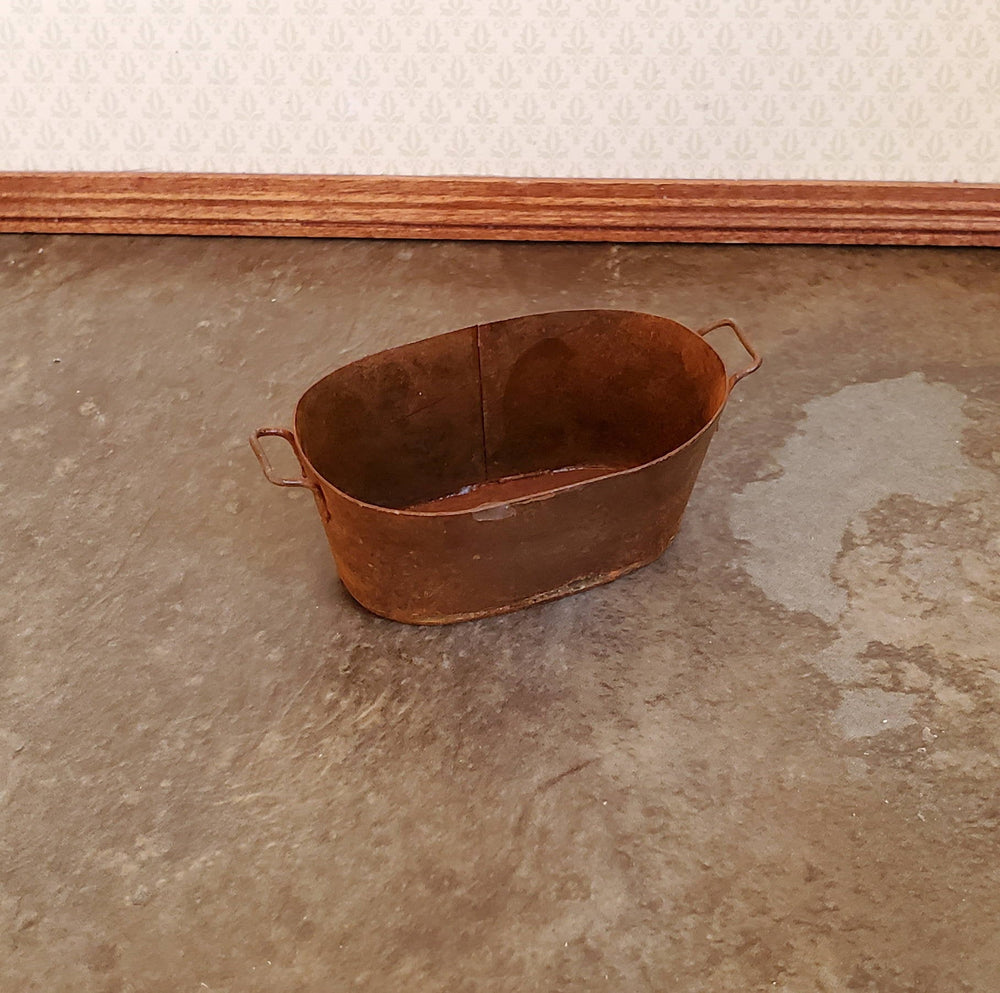 Dollhouse Miniature Metal Vat Tub with Handles Large Rusted Aged 1:12 Scale - Miniature Crush