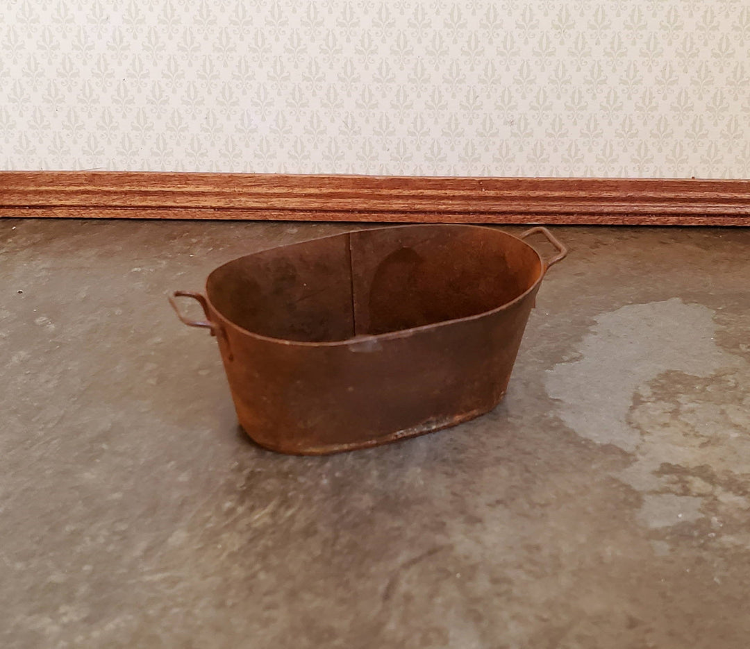 Dollhouse Miniature Metal Vat Tub with Handles Large Rusted Aged 1:12 Scale - Miniature Crush