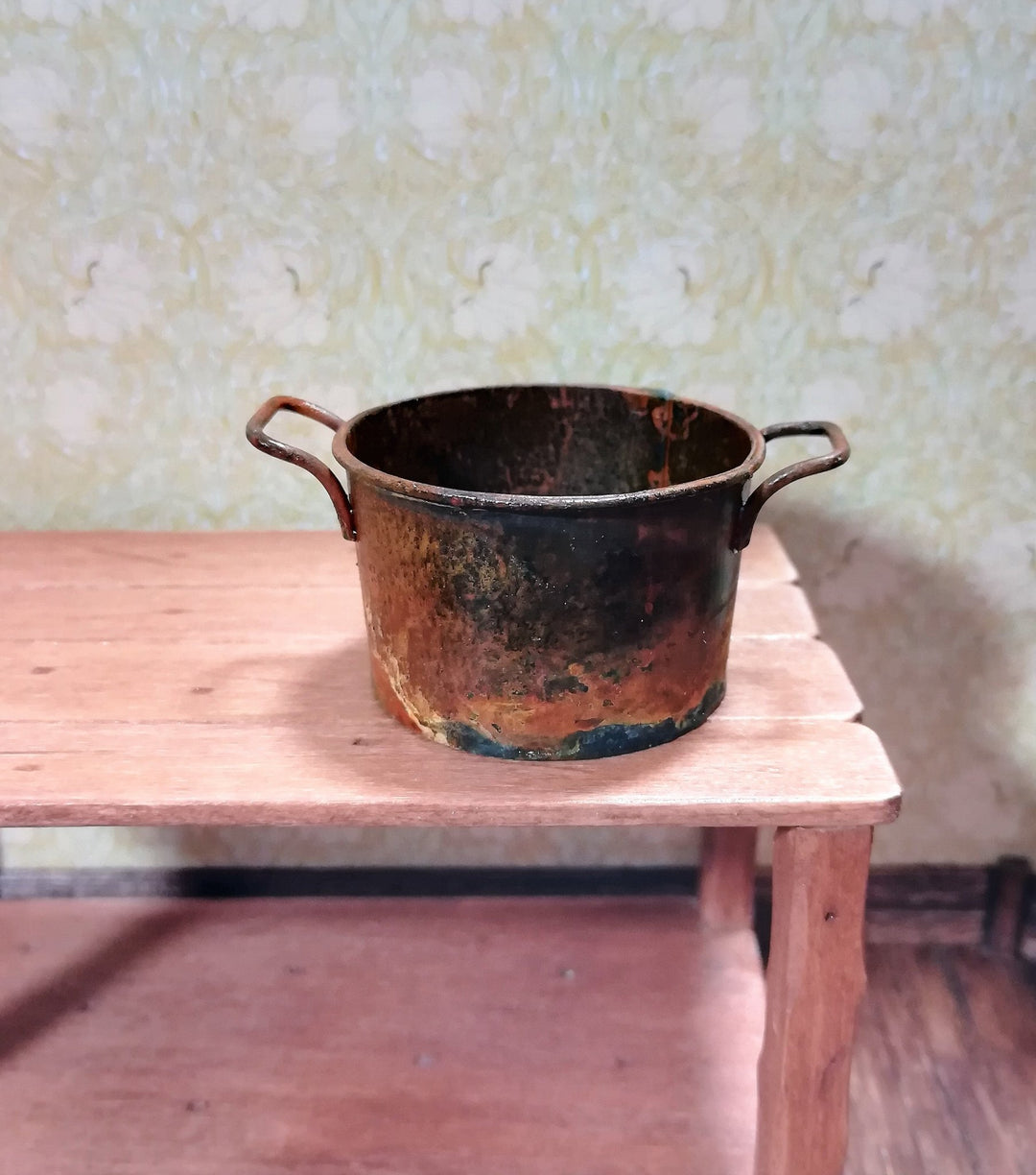 Dollhouse Miniature Metal Vat with Handles Large Rusted Aged 1:12 Scale - Miniature Crush