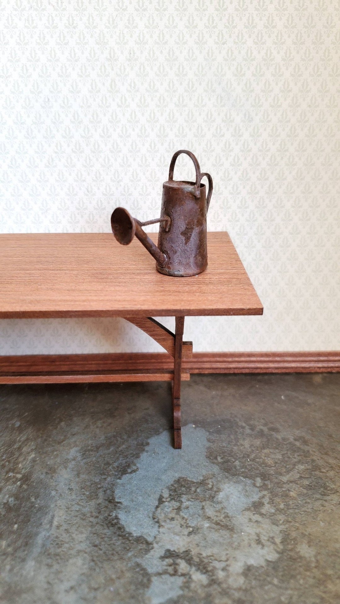 Dollhouse Miniature Metal Watering Can with Handle Rusted Aged 1:12 Scale Garden - Miniature Crush