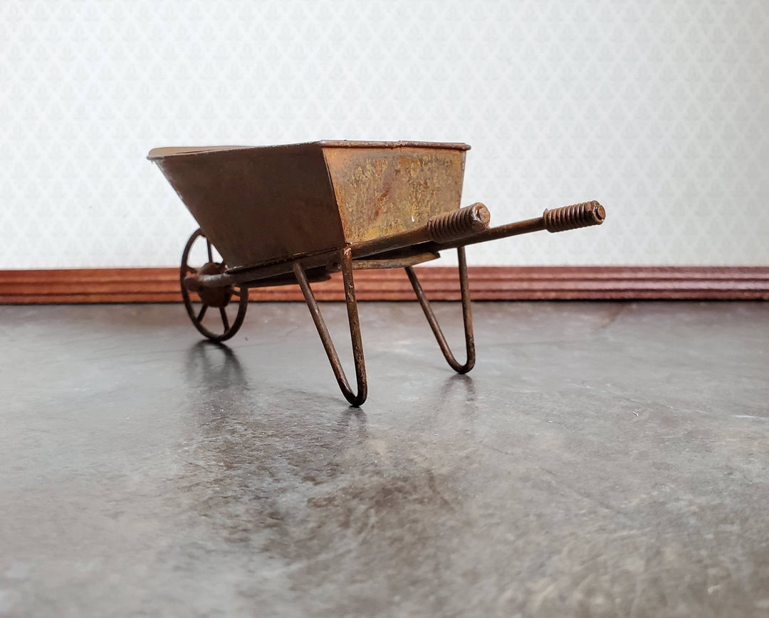 Dollhouse Miniature Metal Wheelbarrow Large Rusted Aged 1:12 Scale Garden - Miniature Crush