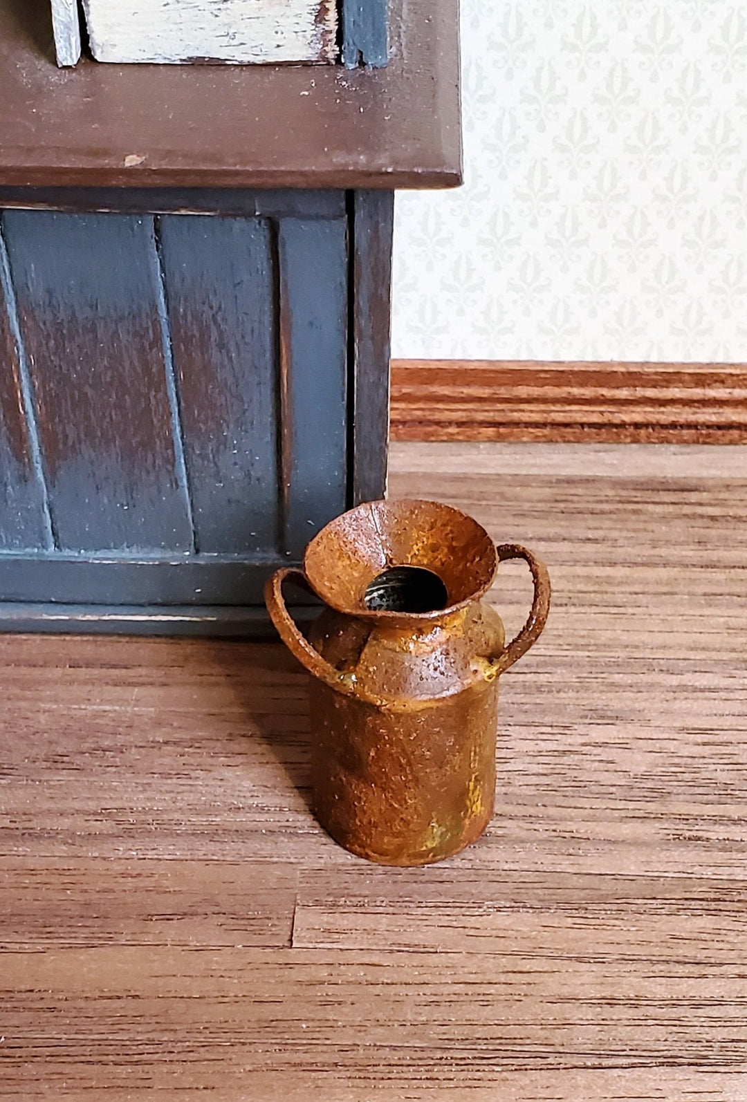 Dollhouse Miniature Milk Can Metal Vat with Handles Small Rusted Aged 1:12 Scale - Miniature Crush