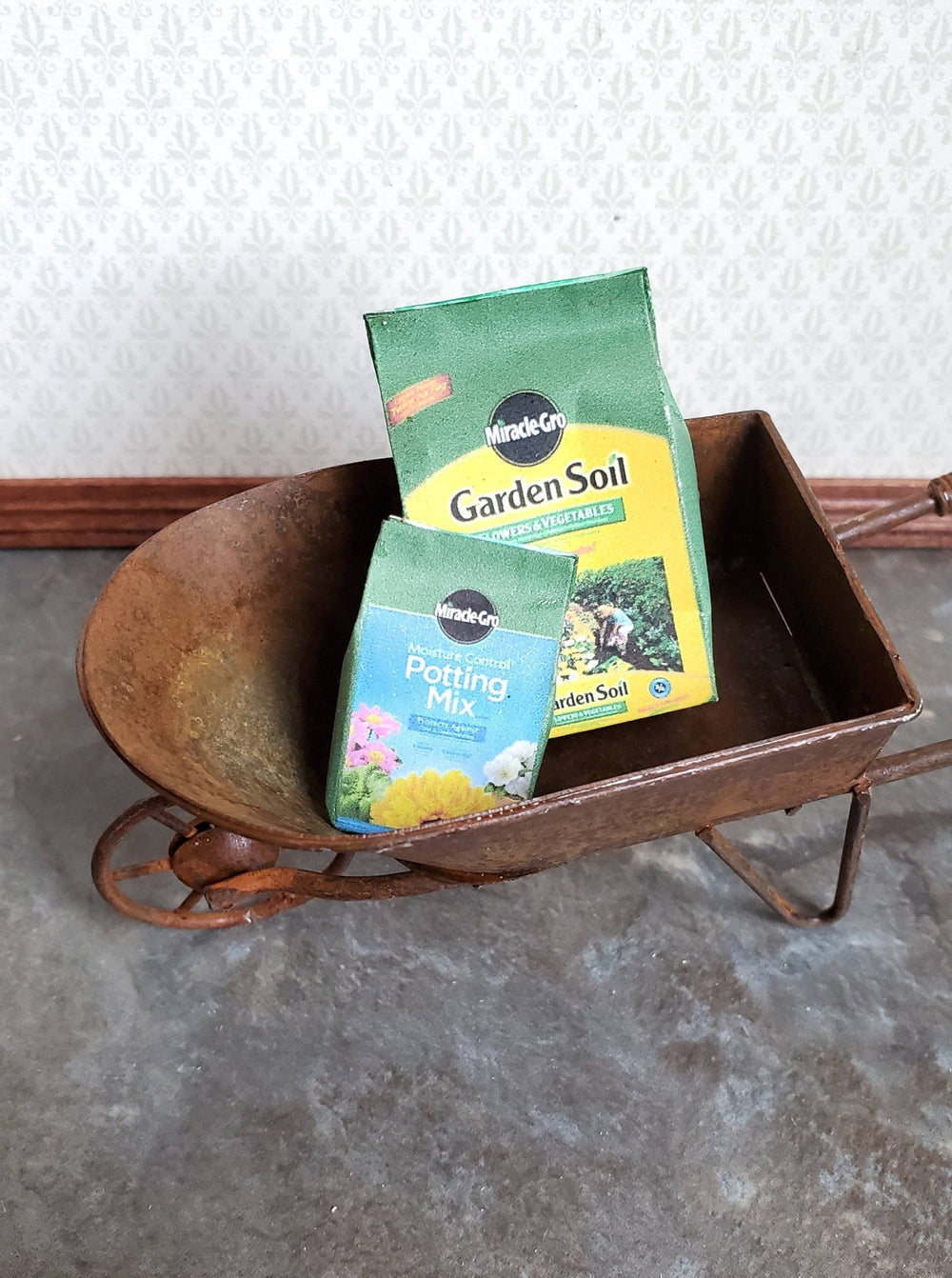 Dollhouse Miniature Miracle Grow Garden Soil & Potting Mix Bags 1:12 Scale Dirt - Miniature Crush