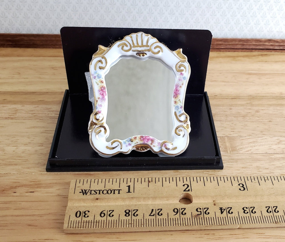 Dollhouse Miniature Mirror Reutter Porcelain Dresden Rose Pattern 1:12 Scale - Miniature Crush