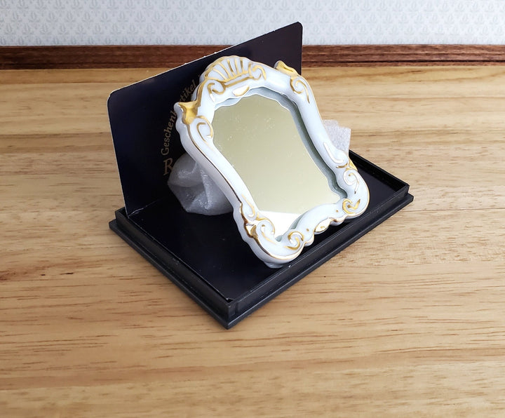 Dollhouse Miniature Mirror Reutter Porcelain White & Gold 1:12 Scale - Miniature Crush