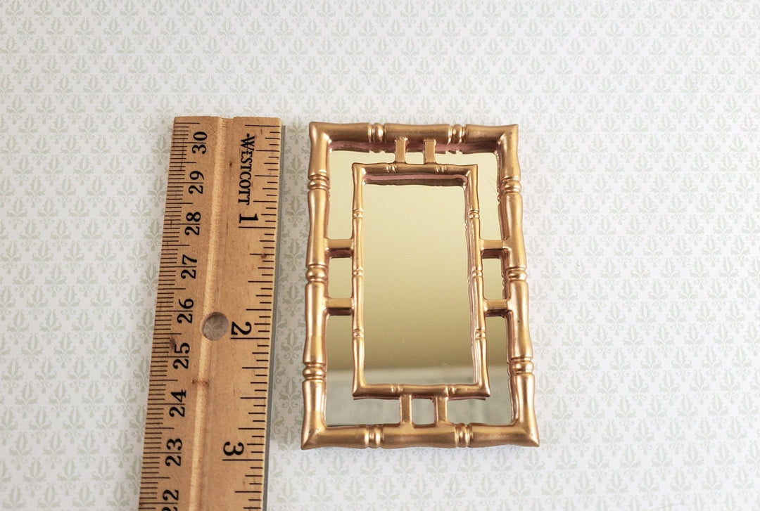Dollhouse Miniature Mirror with Bamboo Style Gold Frame 1:12 Scale 3" x 2" - Miniature Crush
