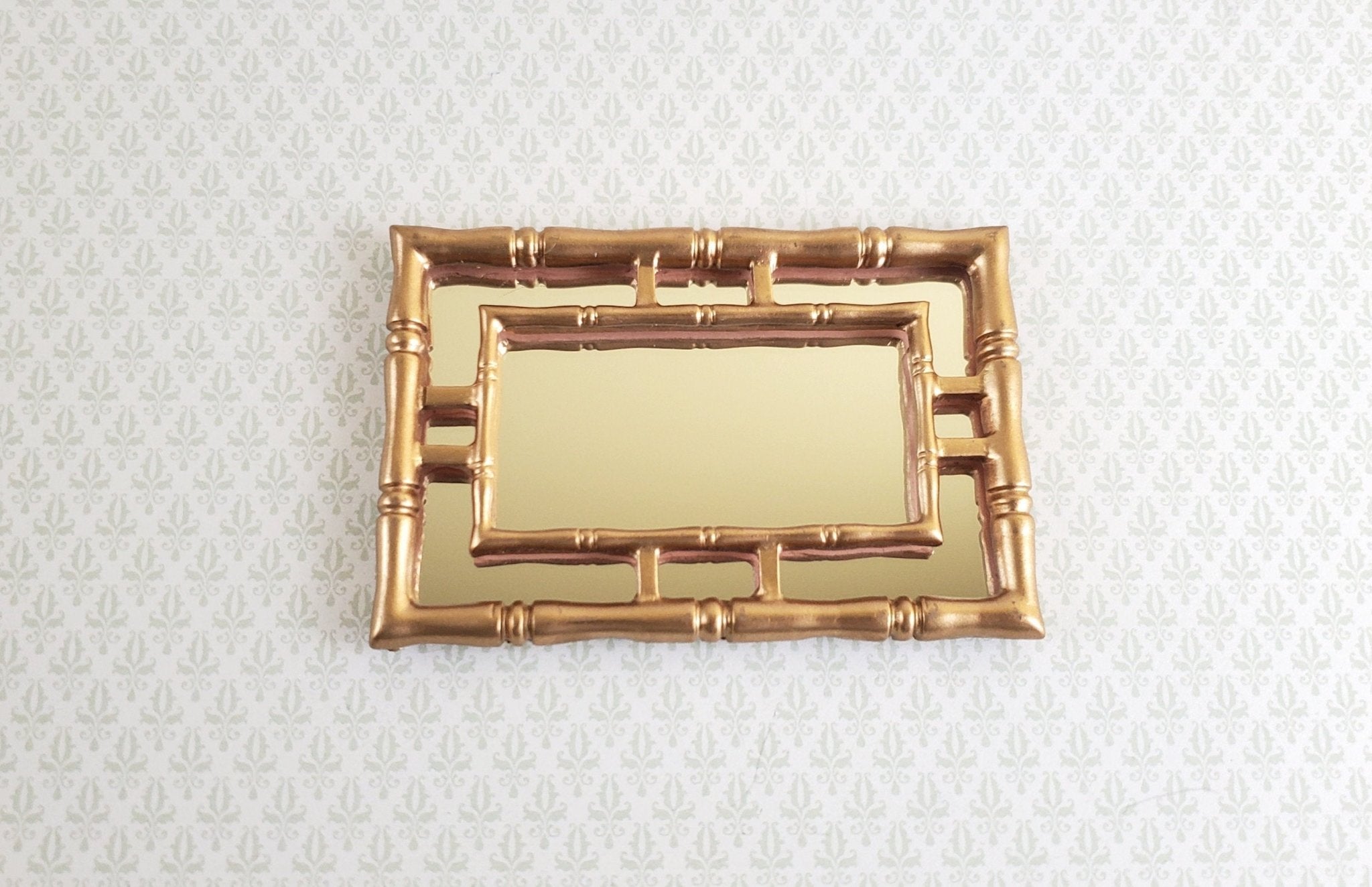 Mini Model Mirror Dollhouse Miniature Mirror with Bamboo Style Gold Frame 1:12 Scale 3