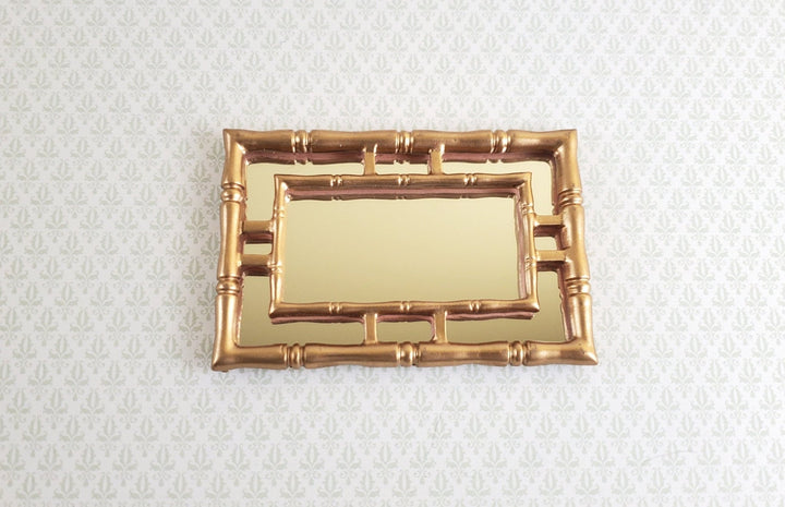 Dollhouse Miniature Mirror with Bamboo Style Gold Frame 1:12 Scale 3" x 2" - Miniature Crush