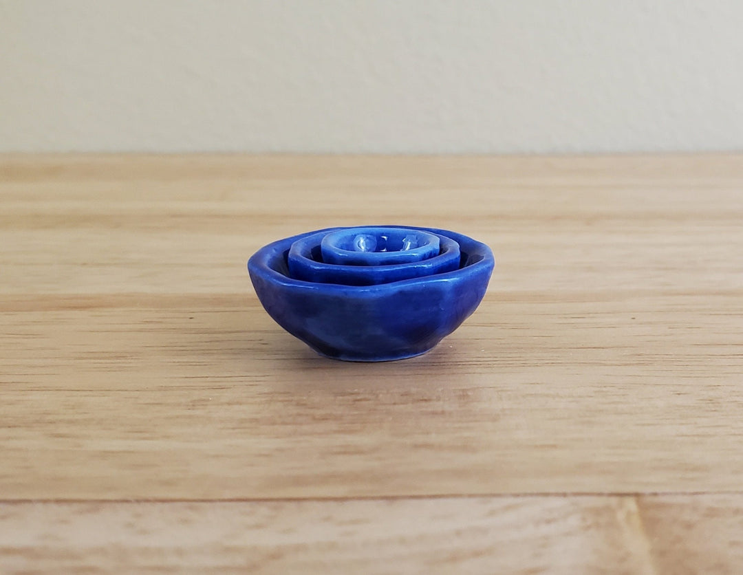 Dollhouse Miniature Mixing Bowls Set of 3 Nesting Cobalt Blue Ceramic 1:12 Scale - Miniature Crush