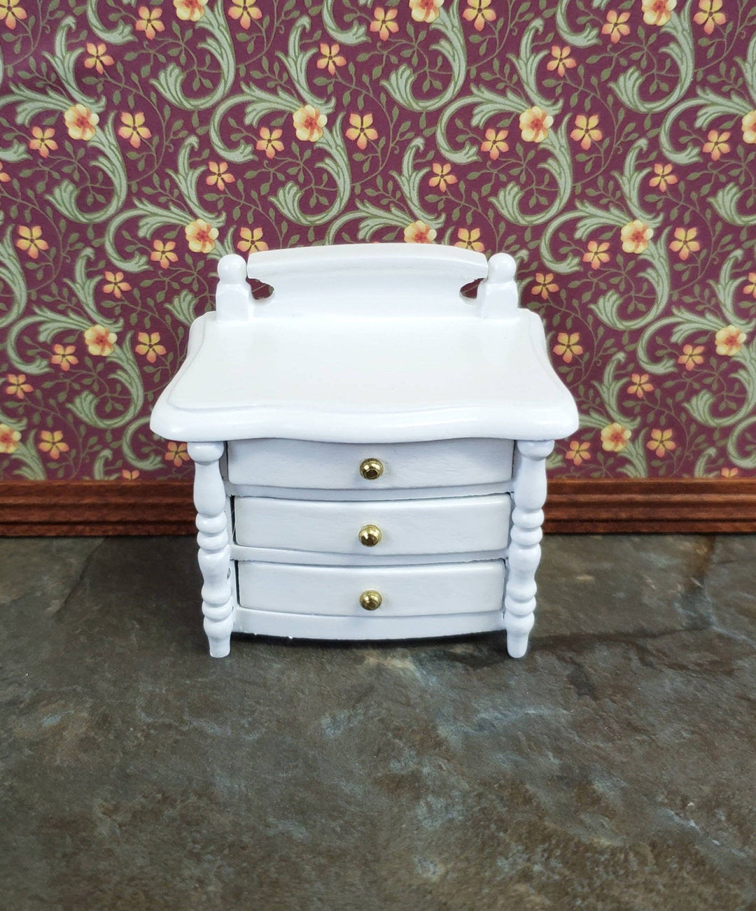 Dollhouse Miniature Night Stand Side Table 3 Drawers 1:12 Scale White Wood - Miniature Crush