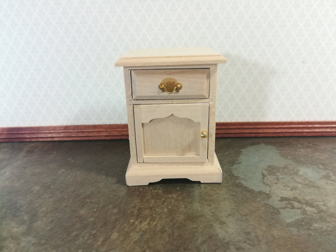 Dollhouse Miniature Nightstand or Side Table with Drawer 1:12 Scale Furniture Unpainted Wood - Miniature Crush