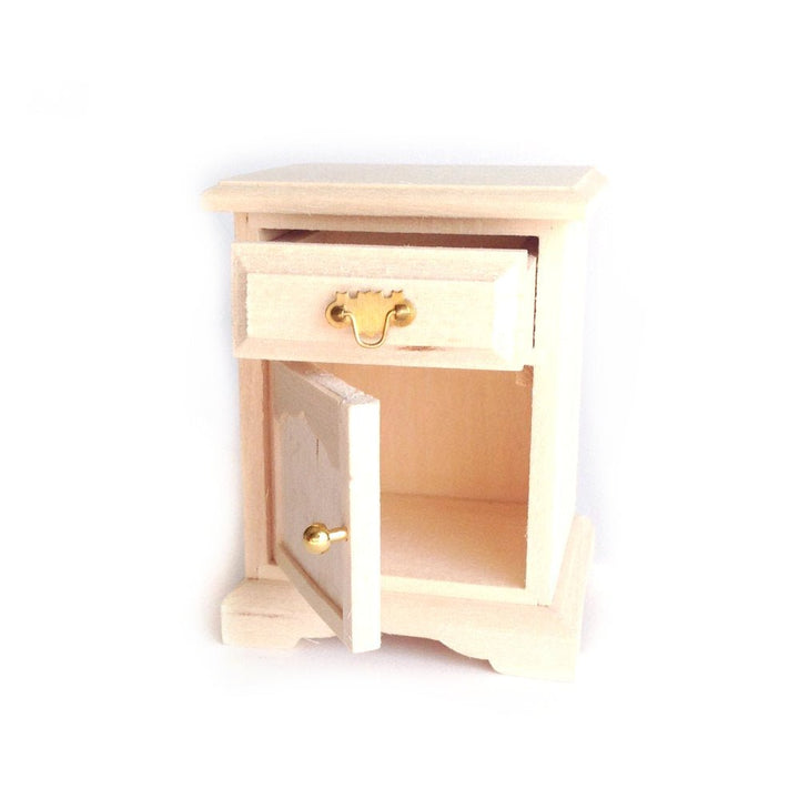 Dollhouse Miniature Nightstand or Side Table with Drawer 1:12 Scale Furniture Unpainted Wood - Miniature Crush