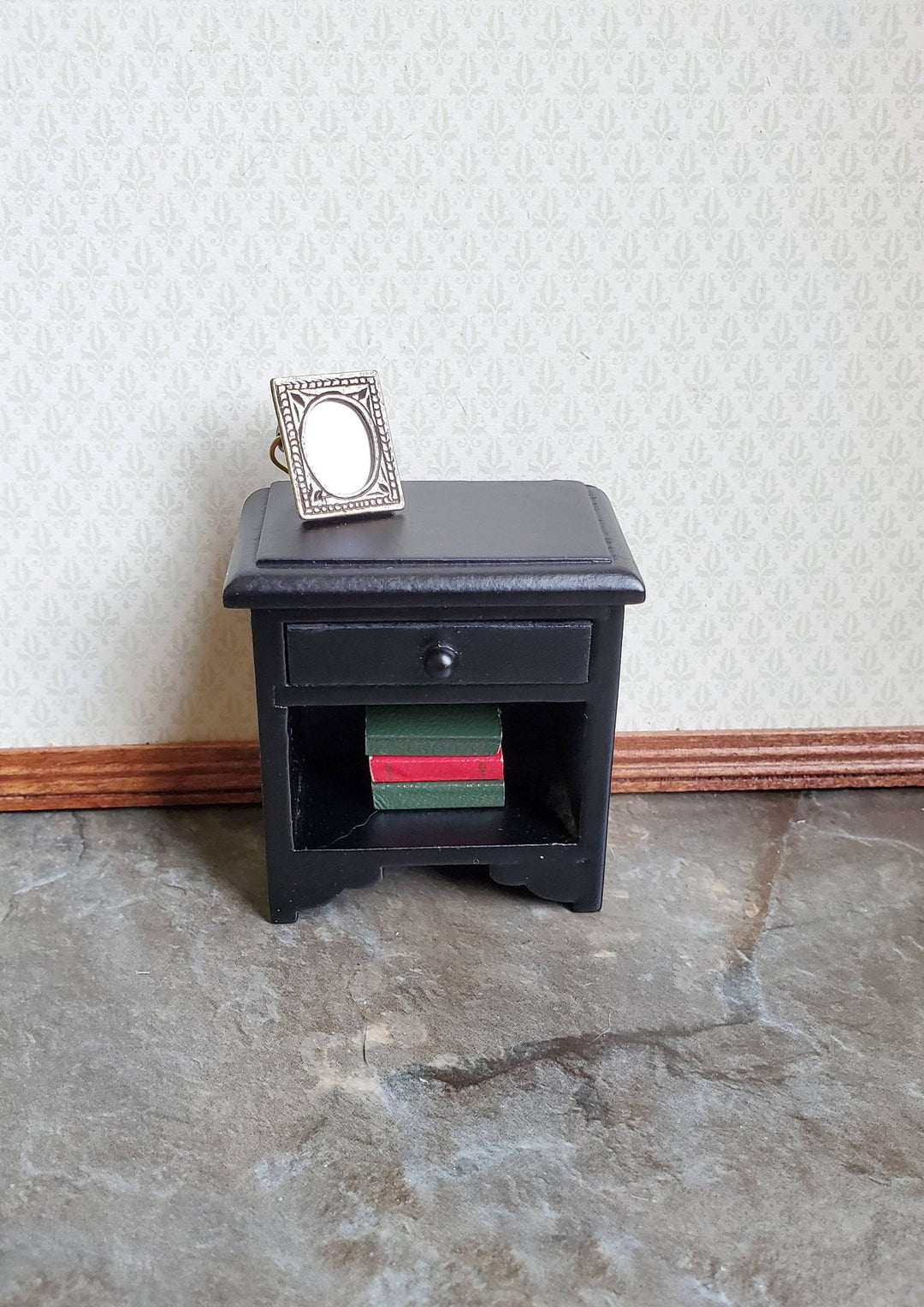 Dollhouse Miniature Nightstand Side Table Black w/ Drawer 1:12 Scale Furniture - Miniature Crush