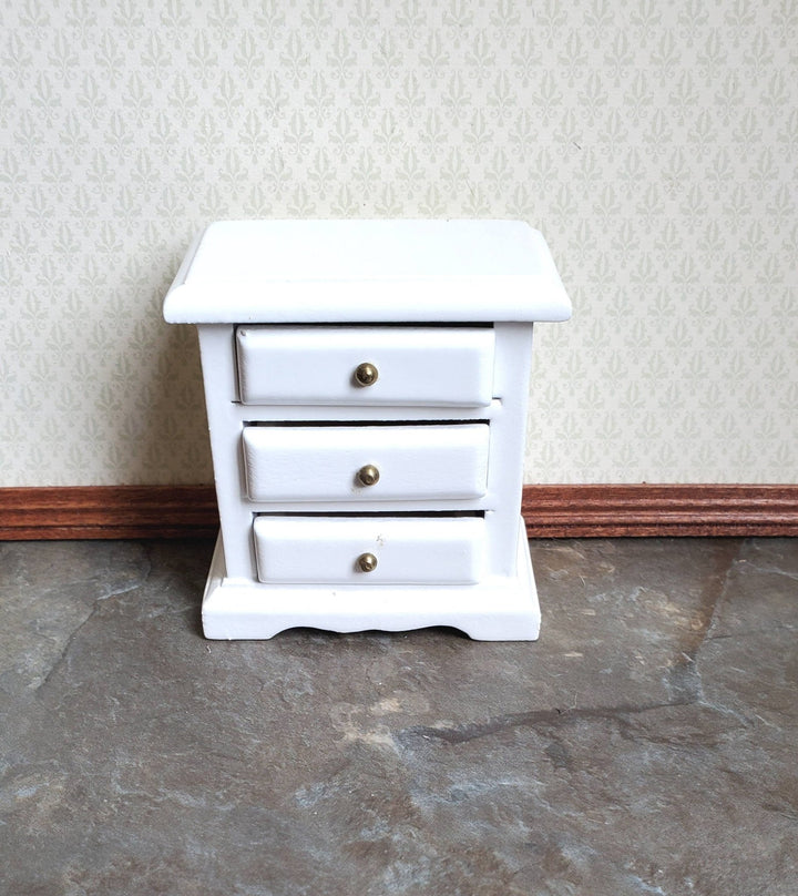 Dollhouse Miniature Nightstand Side Table White 3 Drawers 1:12 Scale Furniture - Miniature Crush