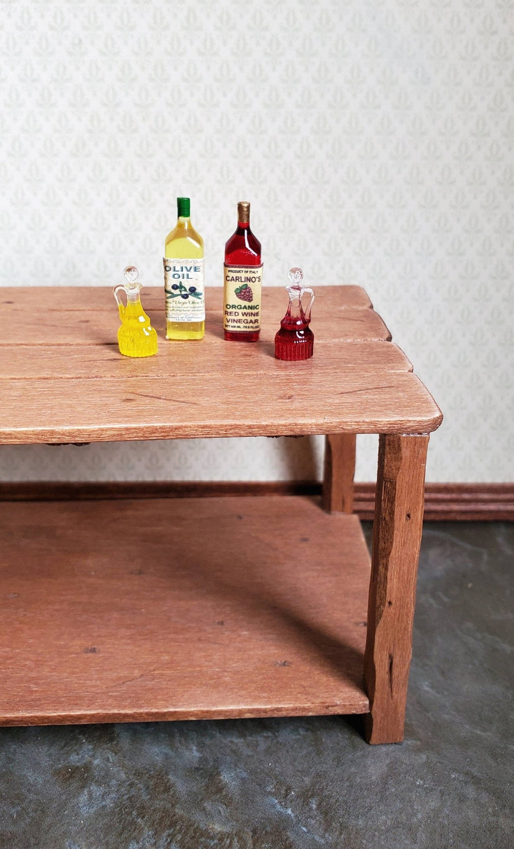 Dollhouse Miniature Oil & Vinegar Cruet Set with Bottles 1:12 Scale Kitchen Accessory - Miniature Crush