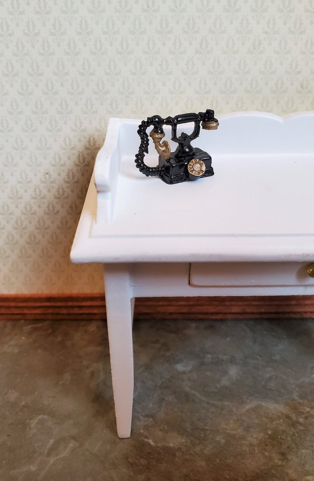 Dollhouse Miniature Old Fashioned Victorian Telephone Black & Gold 1:12 Scale - Miniature Crush