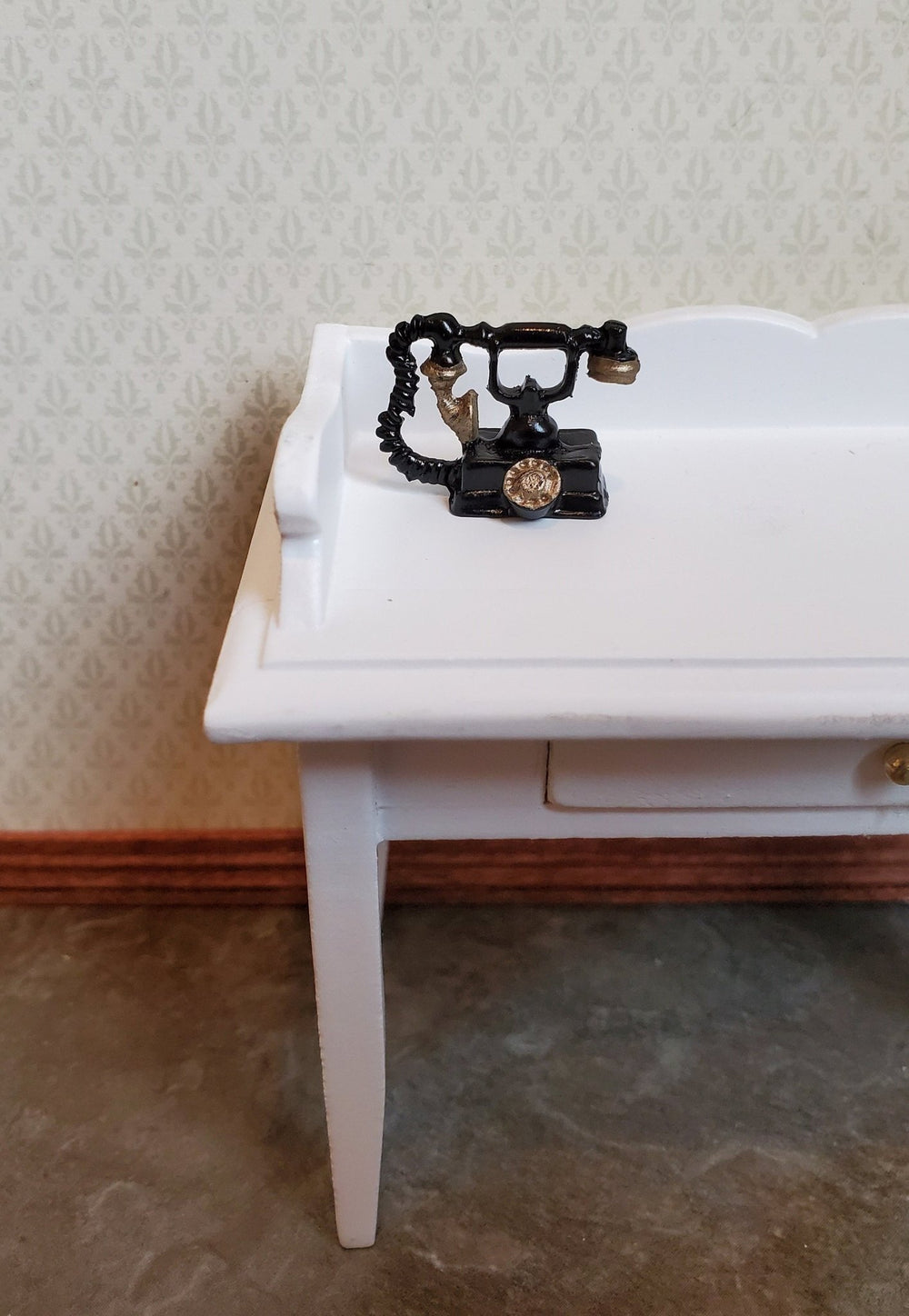 Dollhouse Miniature Old Fashioned Victorian Telephone Black & Gold 1:12 Scale - Miniature Crush