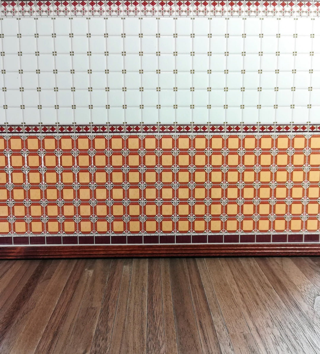 Dollhouse Miniature Orange White Maroon Wall Tiles Textured 1:12 Scale World Model - Miniature Crush