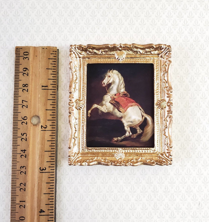Dollhouse Miniature Painting Horse Napoleon's Stallion 1:12 Scale Gold Frame - Miniature Crush