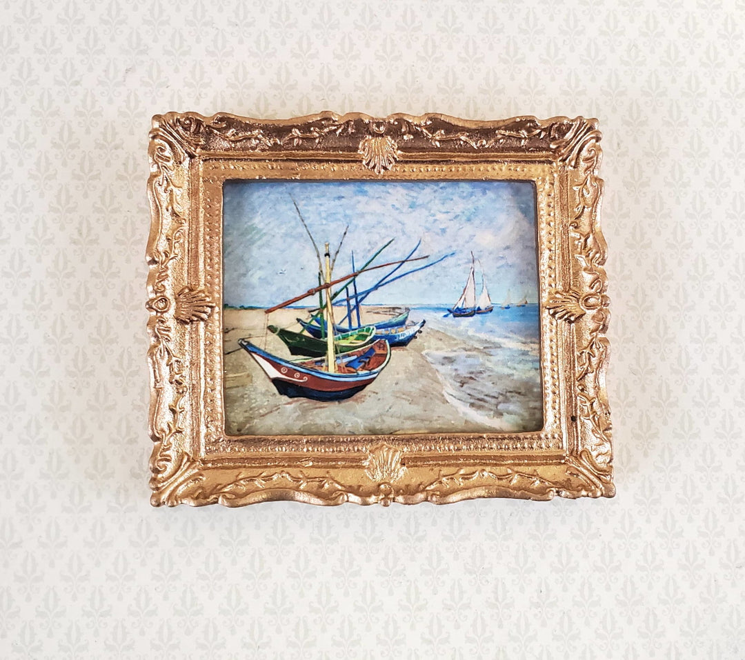 Dollhouse Miniature Painting Vincent Van Gogh Fishing Boats Framed Print 1:12 Scale - Miniature Crush