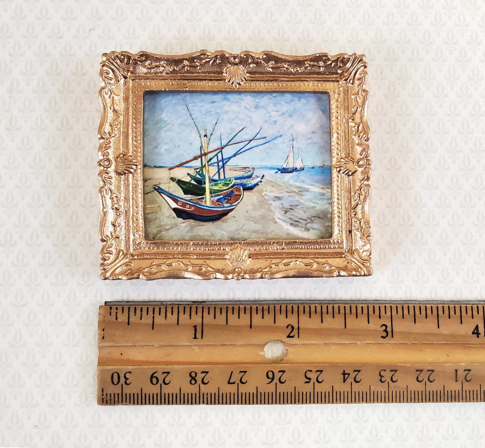 Dollhouse Miniature Painting Vincent Van Gogh Fishing Boats Framed Print 1:12 Scale - Miniature Crush