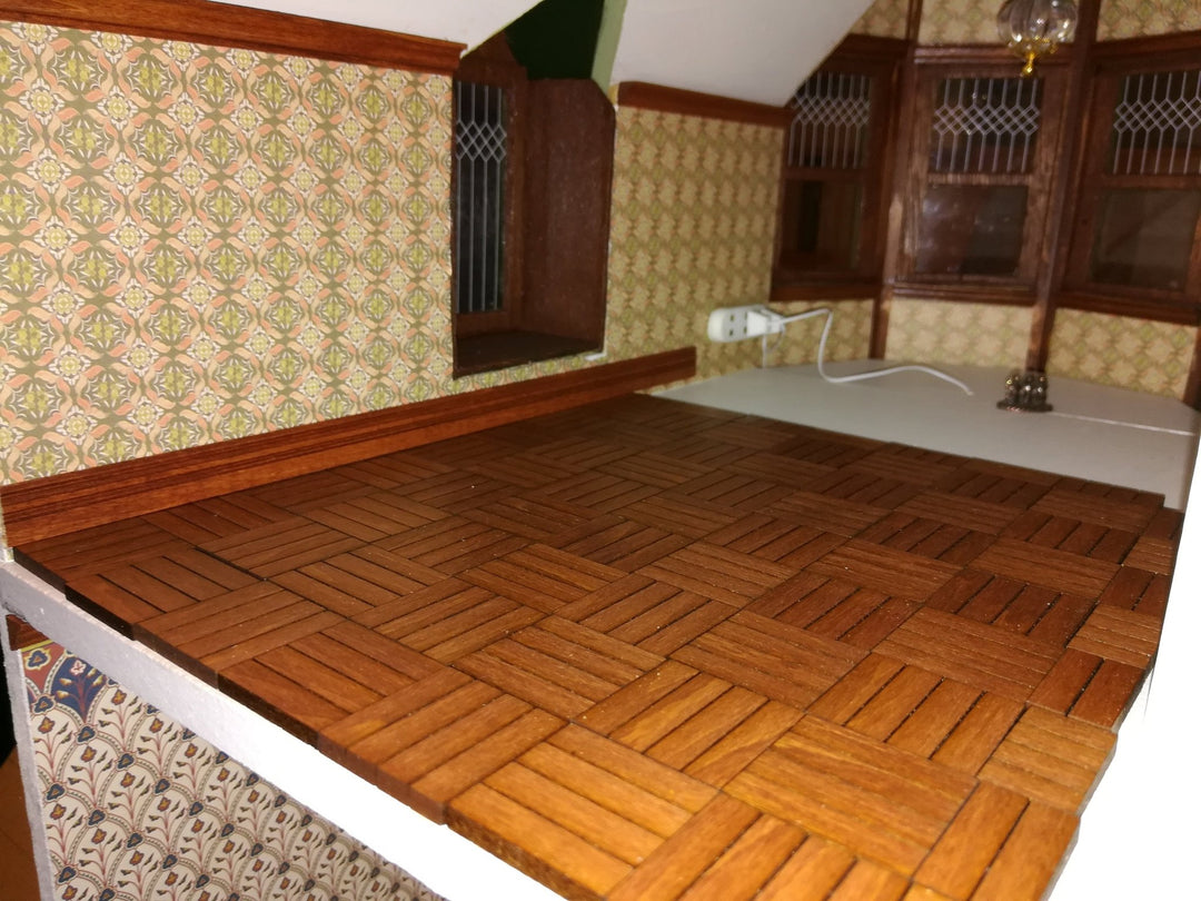 Dollhouse Miniature Parquet Real Wood Flooring 1:12 Scale 8" x 8" Unfinished Wood - Miniature Crush