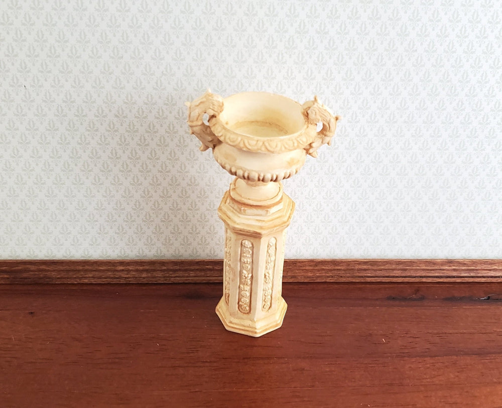 Dollhouse Miniature Pedestal Plant Stand w/ 2 Handled Urn Cast Resin 1:12 Scale Aged Tan - Miniature Crush