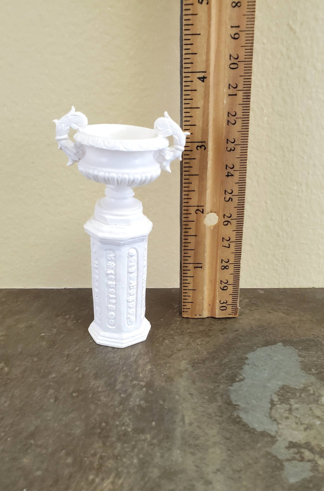 Dollhouse Miniature Pedestal Plant Stand w/ 2 Handled Urn Cast Resin 1:12 Scale White - Miniature Crush