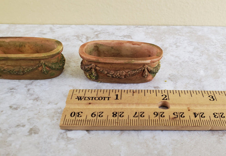 Dollhouse Miniature Planters Aged Garden Pots Set of 2 1:12 Scale Mossy Finish A1005A - Miniature Crush