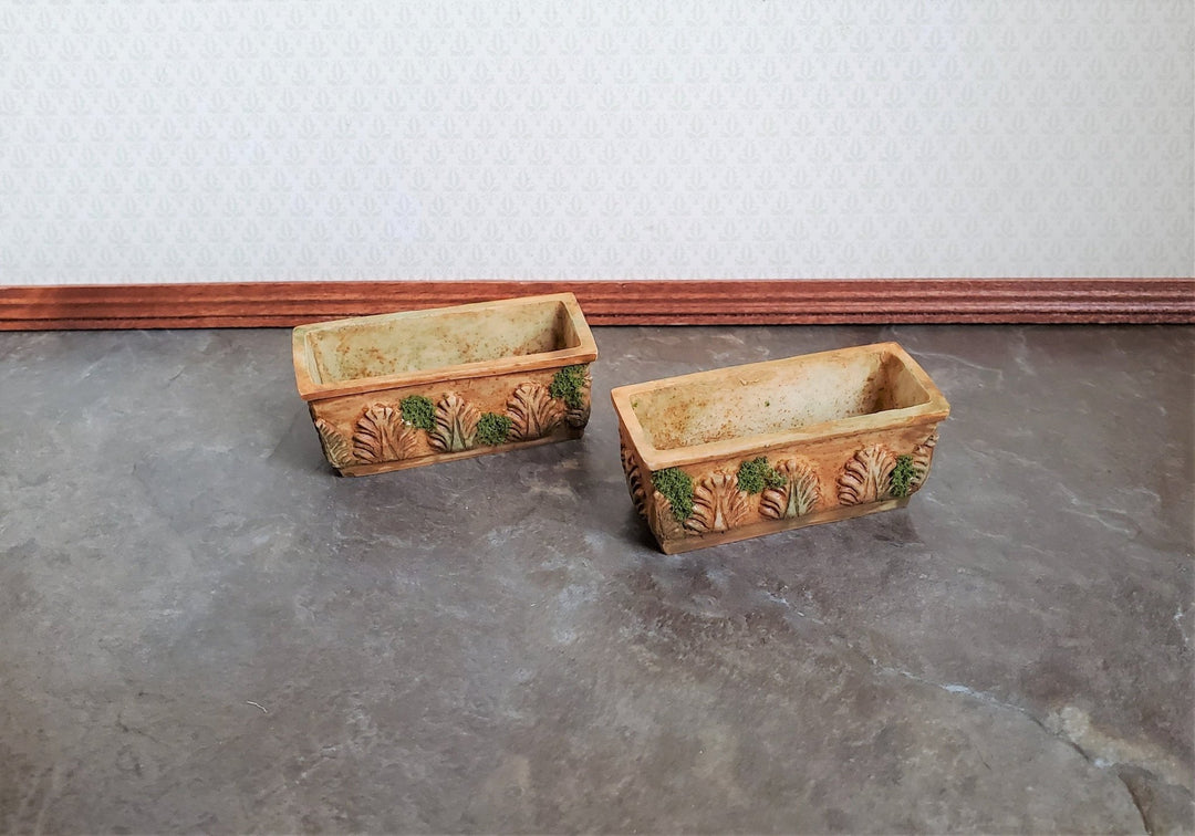 Dollhouse Miniature Planters Aged Garden Pots with Moss Set of 2 1:12 Scale - Miniature Crush