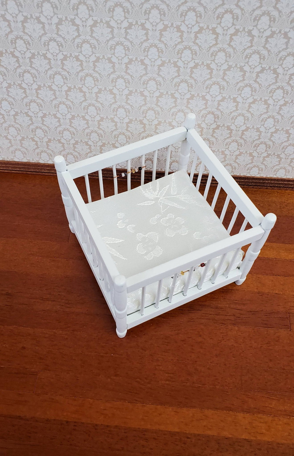 Dollhouse Miniature Playpen White Wood 1:12 Scale Nursery Room Furniture - Miniature Crush