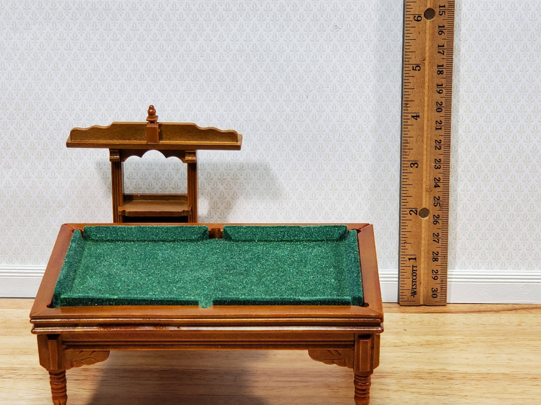 Dollhouse Miniature Pool Table Large with Cue Rack 1:12 Scale Walnut Finish - Miniature Crush