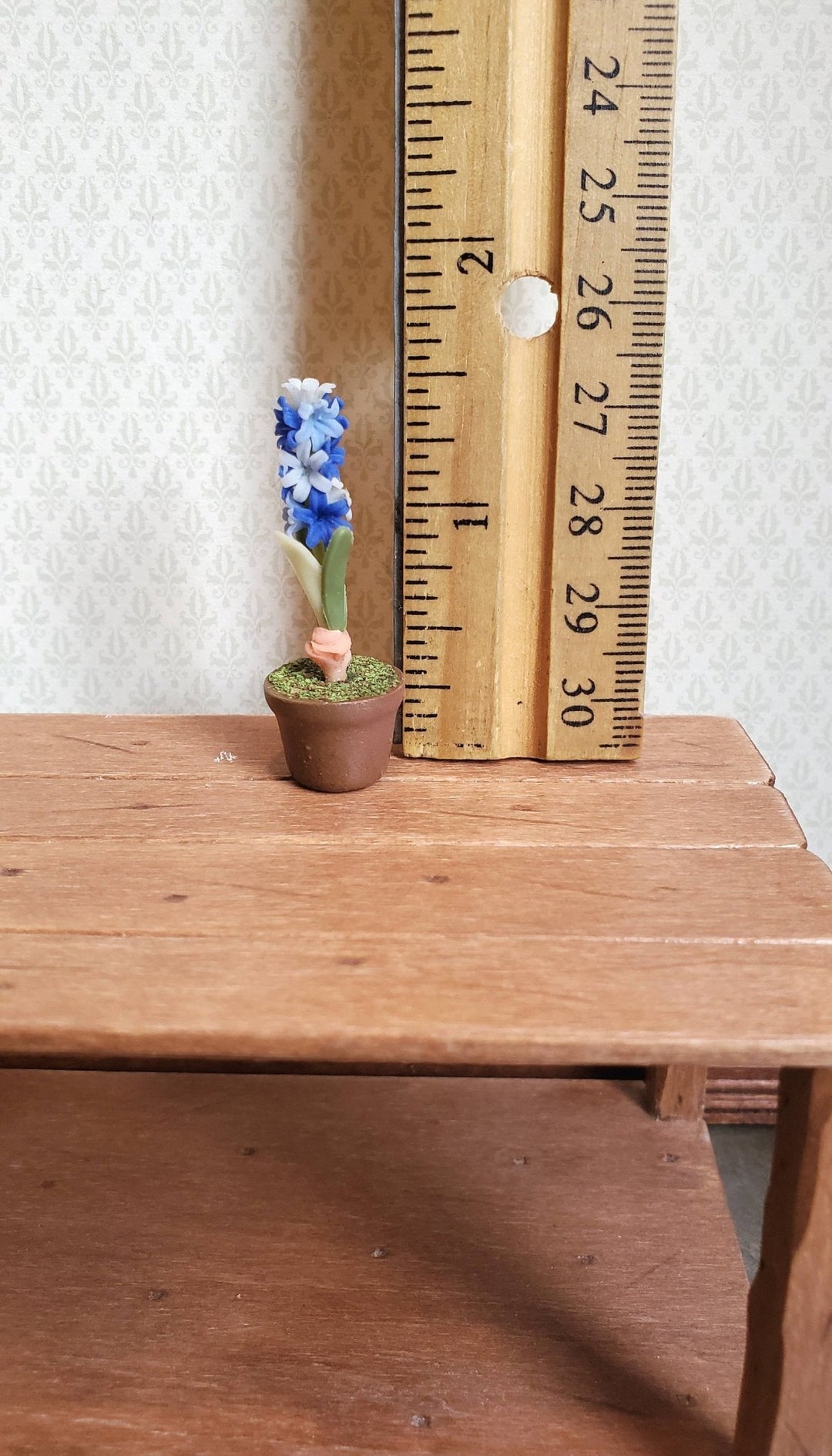 Dollhouse Miniature Potted Hyacinth Purple White Flowering Plant in Clay Pot 1:12 Scale - Miniature Crush