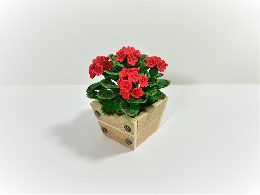 Dollhouse Miniature Red Geraniums in Wood Flower Planter Box 1:12 Scale - Miniature Crush